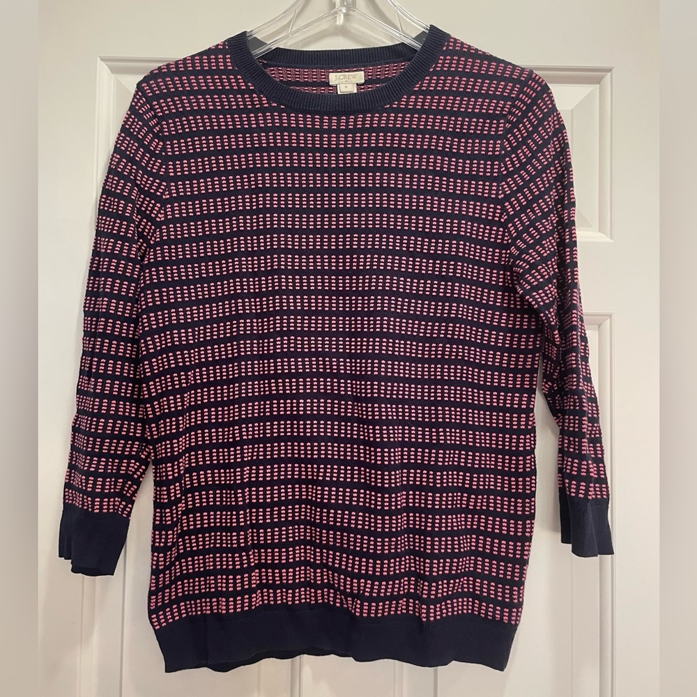 Striped Crewneck Sweater - Navy and Pink